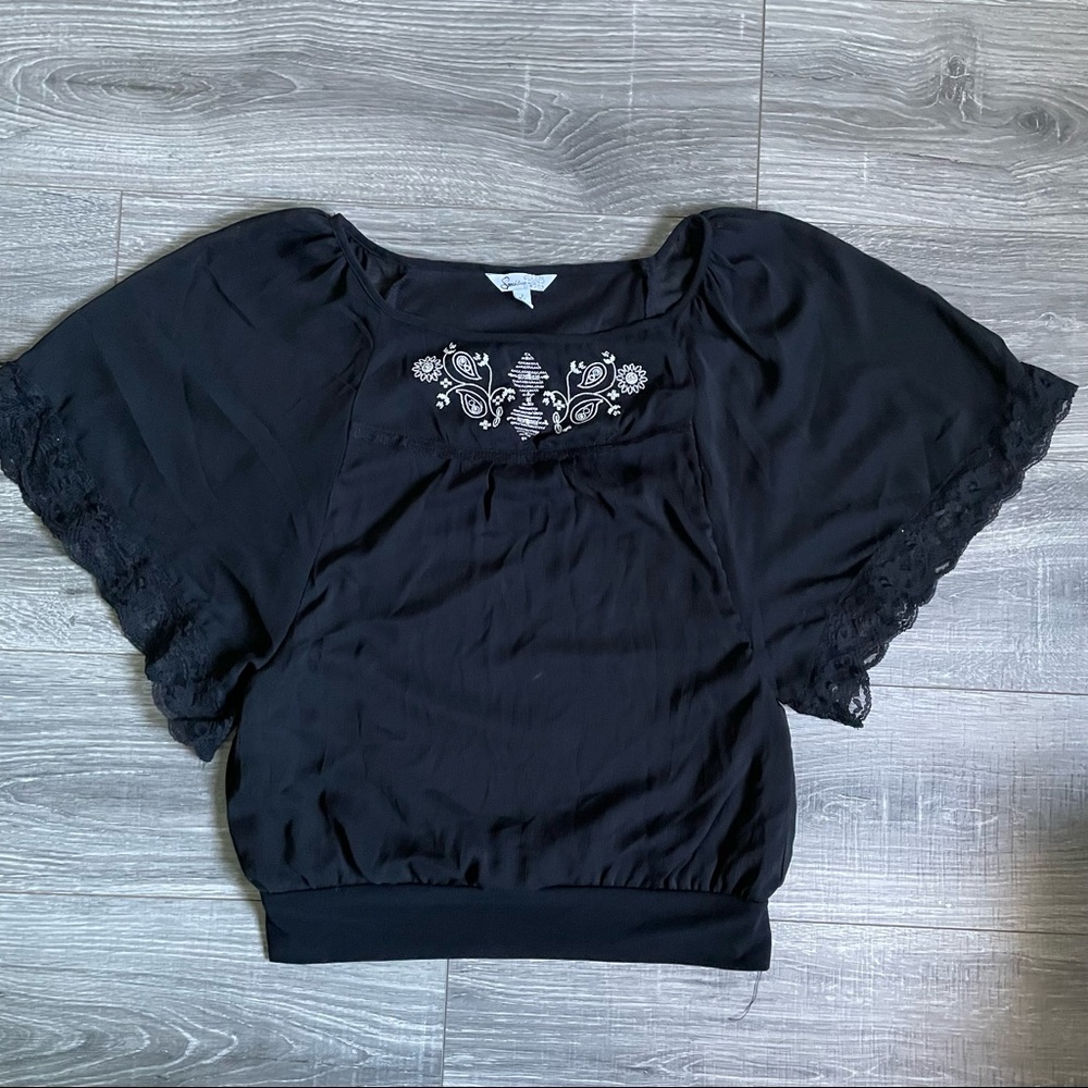 Speechless Black Lace Embroidered Blouse
